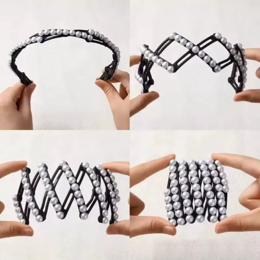 Fashion Pearl Foldable Headband for Women Girls Creative Portable Face Wash Hairband Bangs Forehead Fixed Hair Accessories