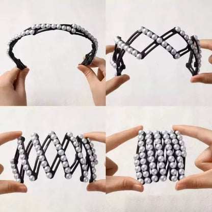 Fashion Pearl Foldable Headband for Women Girls Creative Portable Face Wash Hairband Bangs Forehead Fixed Hair Accessories