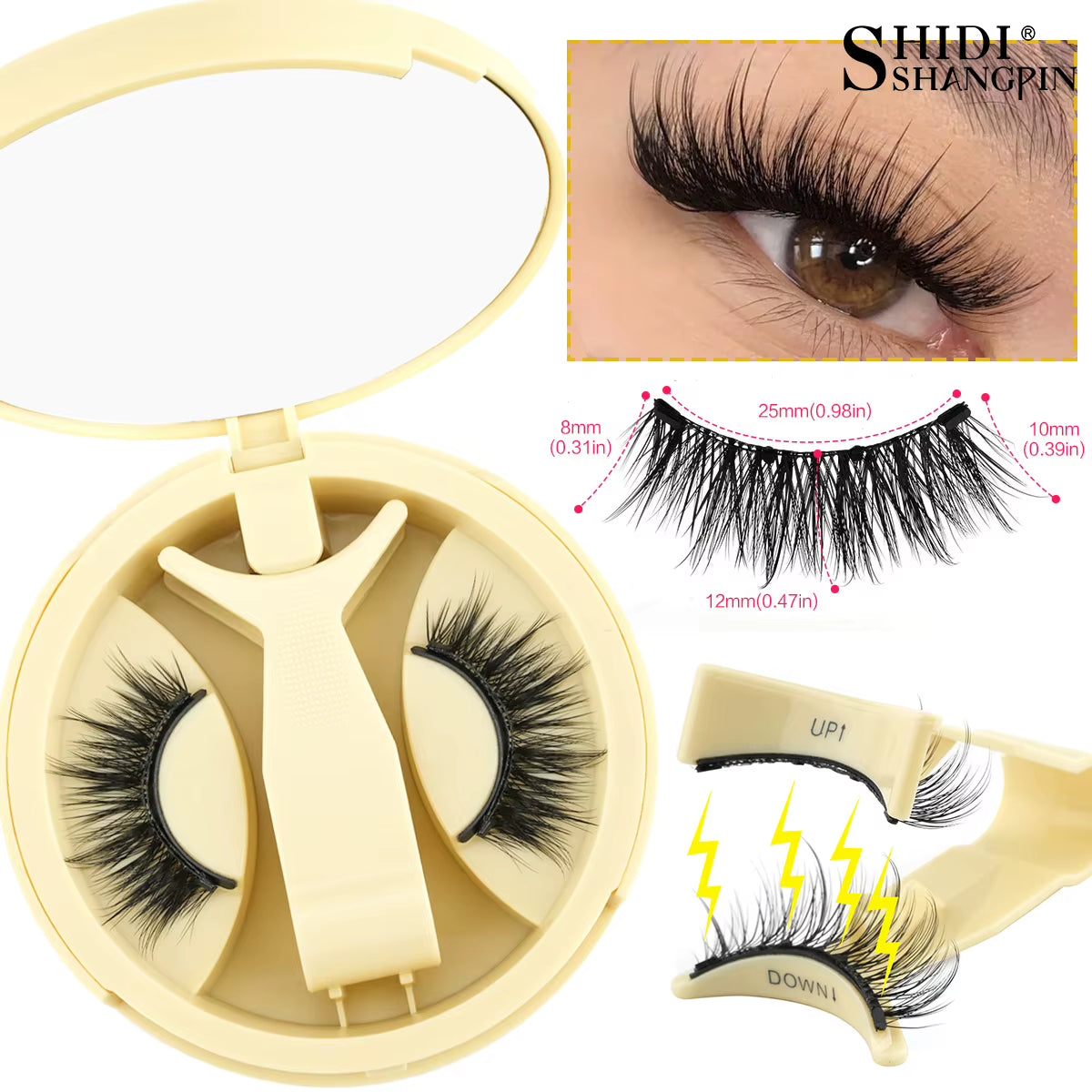 1 Pair Reusable Magnetic False Eyelashes Handmade Fluffy Curly Faux Mink Lashes No Glue Needed Magnetic Tweezers Kit Makeup Tool