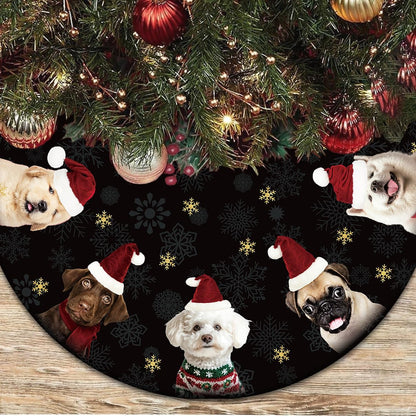 Dog Christmas Tree Skirt 48 Inches Black and Gold Xmas Skirt under Tree Base Cover Collar Floor Mat for 7.5Ft-Tree, Puppy Christmas Decor for Home Office Indoor Holiday Party Decor