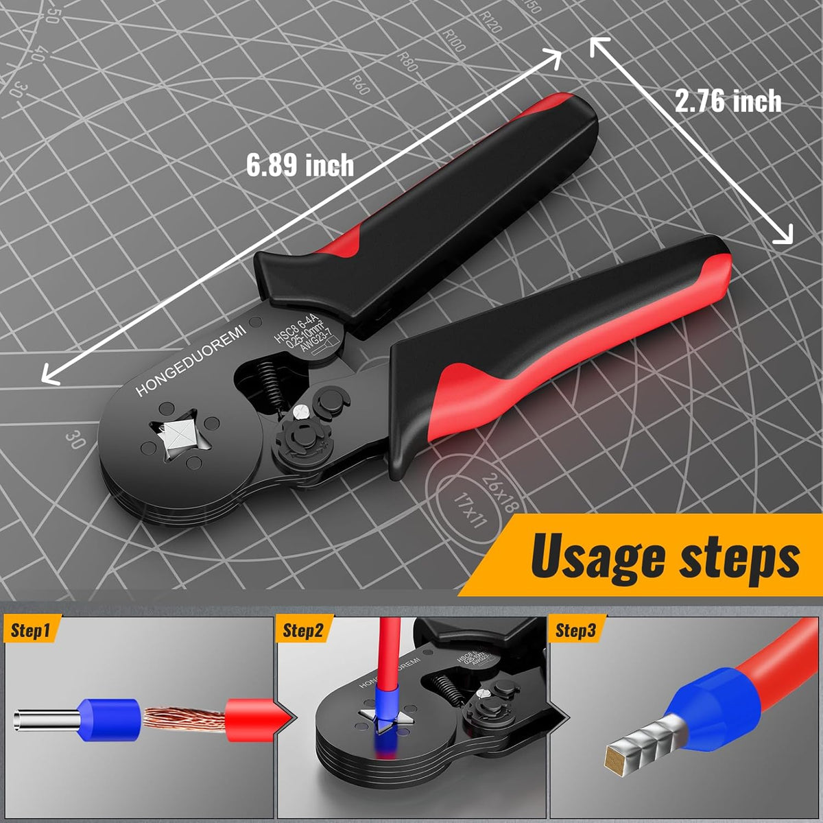 Ferrule Crimping Tool Kit,Wire Ferrule Kit Crimper Connectors，4 Corners Self-Adjustable AWG23-7 Gauge 1800PCS Ferrules Electrical Terminal，Crimpers Tools Pin Terminals Ratchet Pliers for Audio,Car,Diy