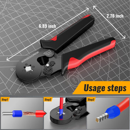 Ferrule Crimping Tool Kit,Wire Ferrule Kit Crimper Connectors，4 Corners Self-Adjustable AWG23-7 Gauge 1800PCS Ferrules Electrical Terminal，Crimpers Tools Pin Terminals Ratchet Pliers for Audio,Car,Diy