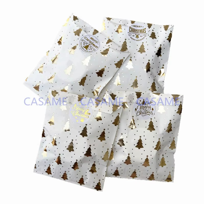 Santa Claus Snowman Christmas Gift Kraft Paper Biscuit Candy Bags Gift Packing Pouch Party Dessert Bar Bag Snack Cookie Stickers