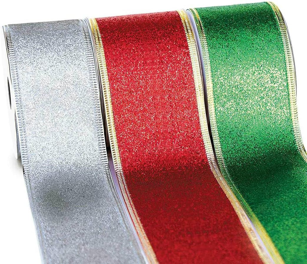 Xmas Ribbon Wire Green Red and Silver Ribbon Cinta Para Arbol De Navidad 3