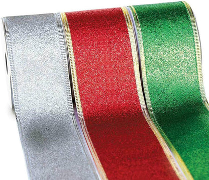 Xmas Ribbon Wire Green Red and Silver Ribbon Cinta Para Arbol De Navidad 3