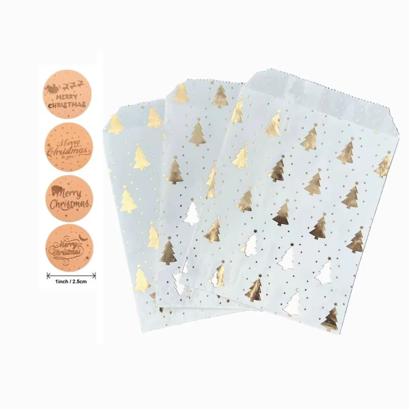 Santa Claus Snowman Christmas Gift Kraft Paper Biscuit Candy Bags Gift Packing Pouch Party Dessert Bar Bag Snack Cookie Stickers