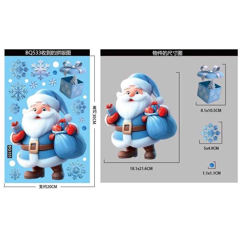 Christmas Window Stickers Winter Snowman Santa Claus Snowflake Reindeer Static Electricity Stickers Ornaments Xmas Home Decor