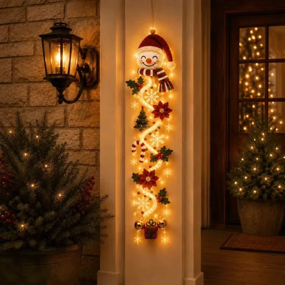 Christmas Door Hanger LED Glowing Handmade Crochet Santa Xmas Tree Bell Ornament Home Wall Front Door New Year Navidad Ornaments