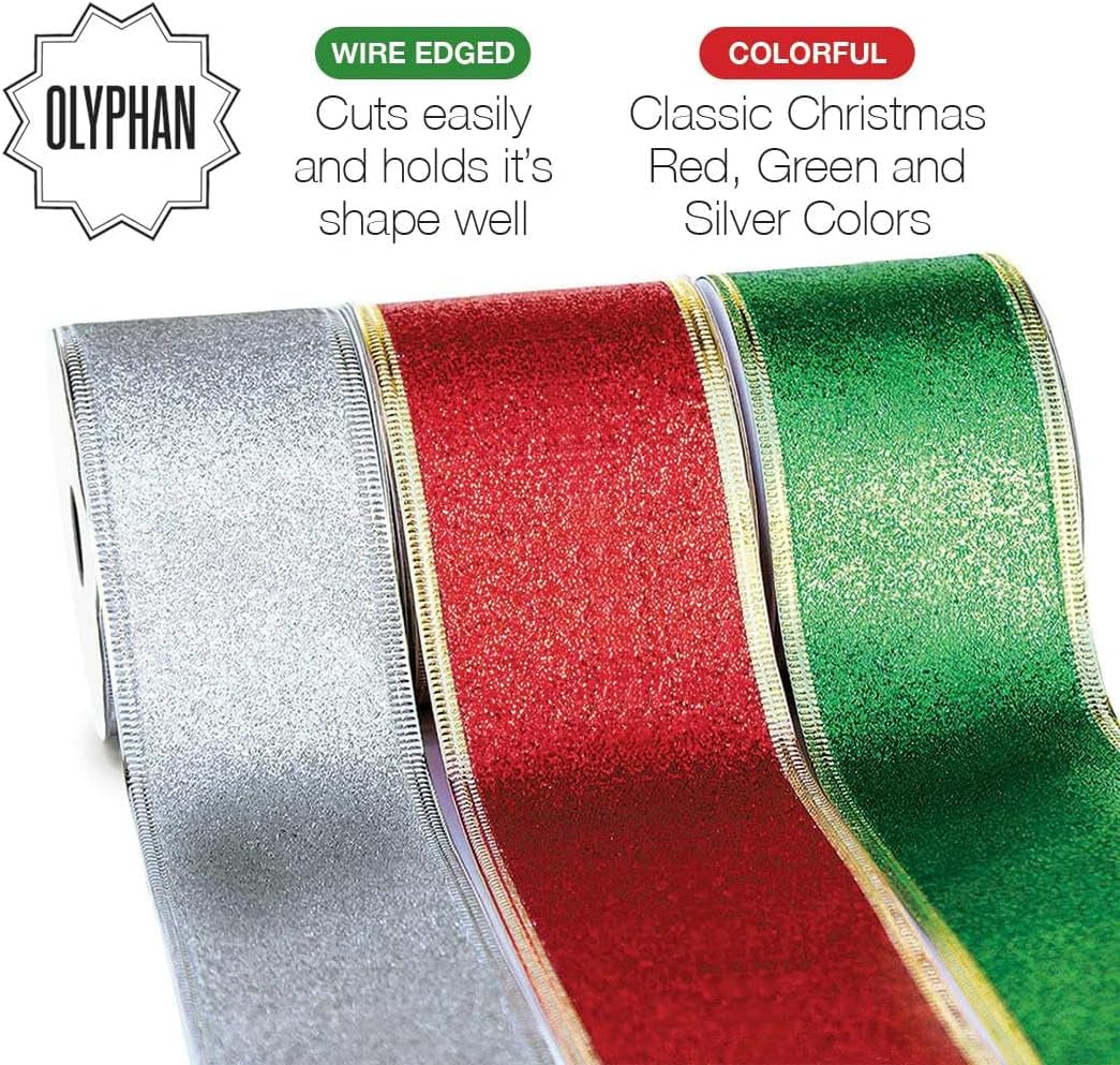Xmas Ribbon Wire Green Red and Silver Ribbon Cinta Para Arbol De Navidad 3