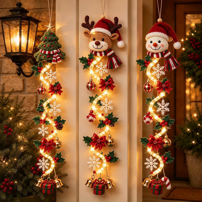 Christmas Door Hanger LED Glowing Handmade Crochet Santa Xmas Tree Bell Ornament Home Wall Front Door New Year Navidad Ornaments