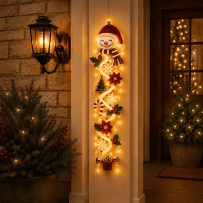 Christmas Door Hanger LED Glowing Handmade Crochet Santa Xmas Tree Bell Ornament Home Wall Front Door New Year Navidad Ornaments