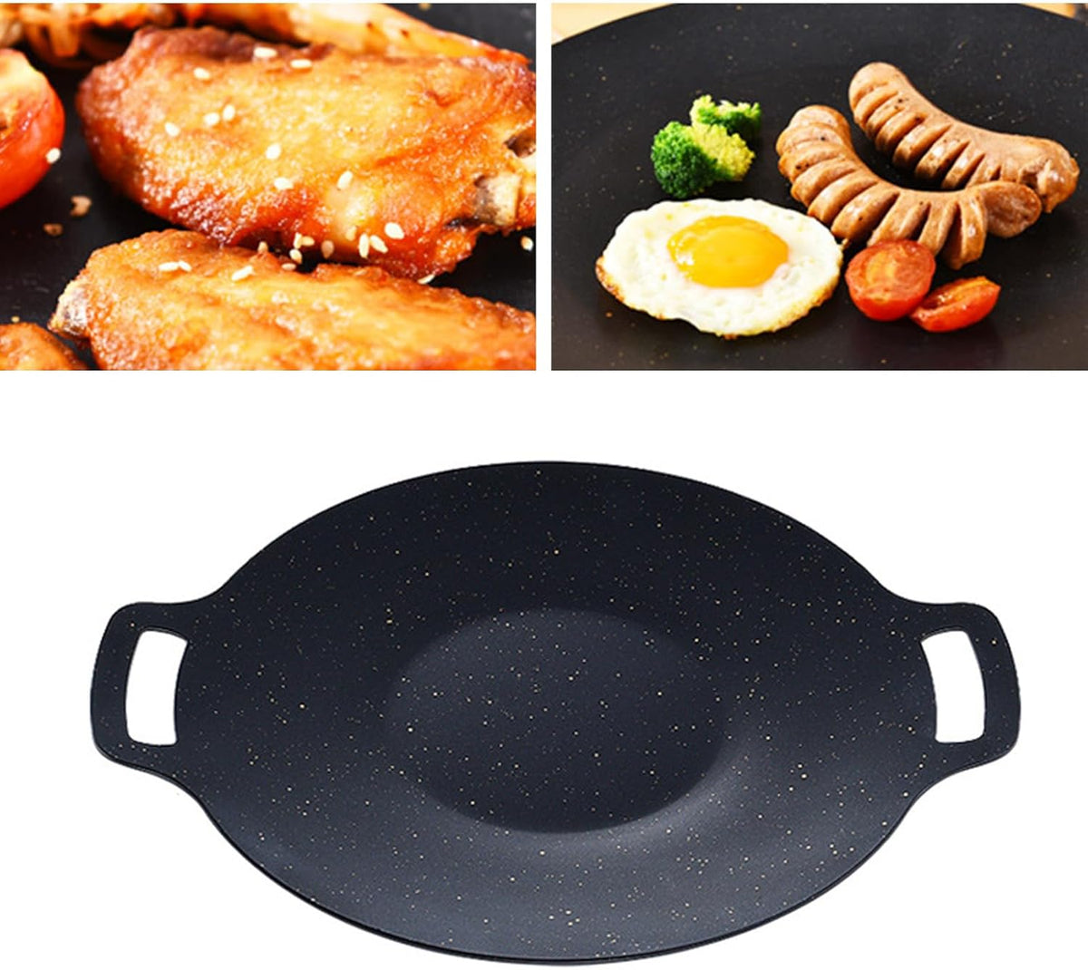 Korean BBQ Grill Pan, Maifan Stone Coating, Stovetops and Induction Compatible,Round Griddle Pan, Korean Grill Pan with Non Stick Coating Baking Tray on Heating Stove for Outdoor