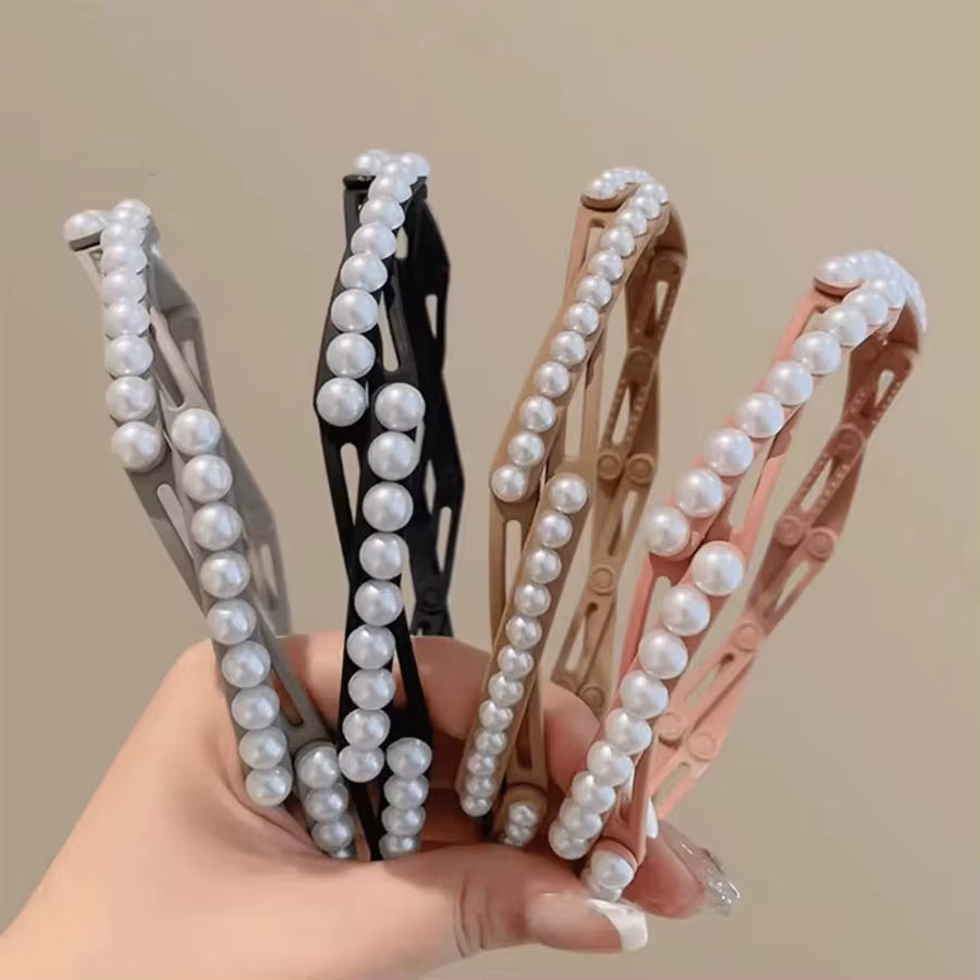 Fashion Pearl Foldable Headband for Women Girls Creative Portable Face Wash Hairband Bangs Forehead Fixed Hair Accessories