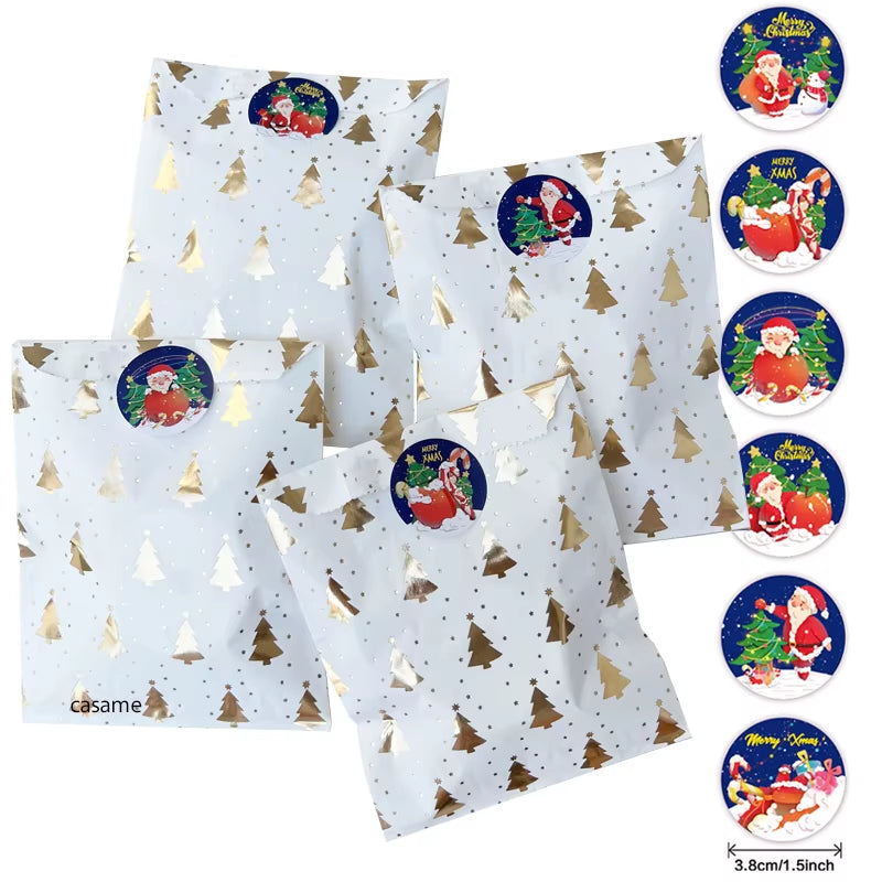 Santa Claus Snowman Christmas Gift Kraft Paper Biscuit Candy Bags Gift Packing Pouch Party Dessert Bar Bag Snack Cookie Stickers
