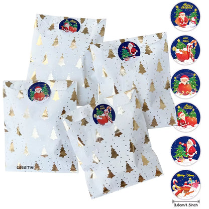 Santa Claus Snowman Christmas Gift Kraft Paper Biscuit Candy Bags Gift Packing Pouch Party Dessert Bar Bag Snack Cookie Stickers