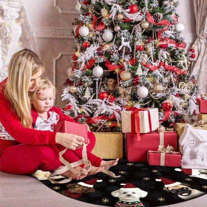 Dog Christmas Tree Skirt 48 Inches Black and Gold Xmas Skirt under Tree Base Cover Collar Floor Mat for 7.5Ft-Tree, Puppy Christmas Decor for Home Office Indoor Holiday Party Decor