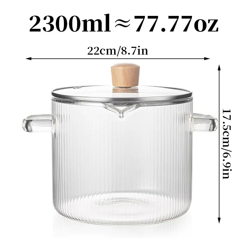 54-Ounce Borosilicate Glass Pot with Yellow Handles—A Heat-Resistant, Transparent Pot for Soups and Porridge. Suitable for Stovetops and Ovens, Perfect for Both Home and Restaurant Use. Ideal for Making Soups and Milk Ramen. Easy to Clean and Odor-Free,Ho