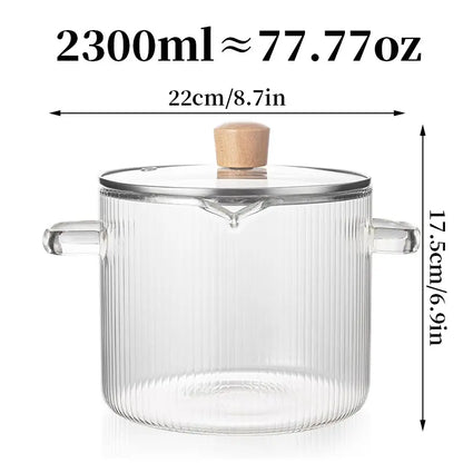 54-Ounce Borosilicate Glass Pot with Yellow Handles—A Heat-Resistant, Transparent Pot for Soups and Porridge. Suitable for Stovetops and Ovens, Perfect for Both Home and Restaurant Use. Ideal for Making Soups and Milk Ramen. Easy to Clean and Odor-Free,Ho