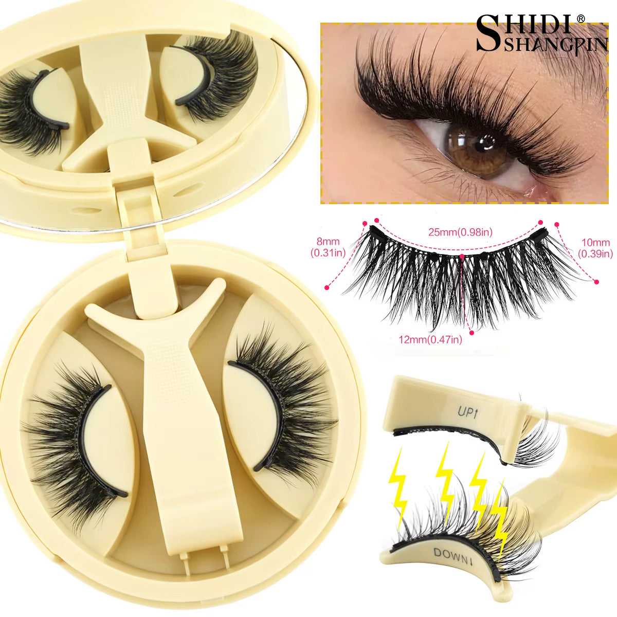 1 Pair Reusable Magnetic False Eyelashes Handmade Fluffy Curly Faux Mink Lashes No Glue Needed Magnetic Tweezers Kit Makeup Tool