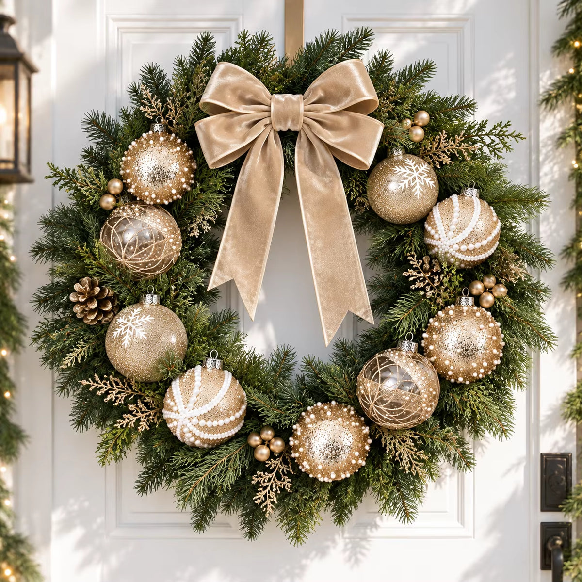12Pcs 8Cm Champagne Gold Clear Christmas Ball Ornaments 4 Styles Glitter Pearl Snowflake Shatterproof Xmas Tree Hanging Decor