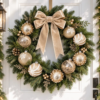 12Pcs 8Cm Champagne Gold Clear Christmas Ball Ornaments 4 Styles Glitter Pearl Snowflake Shatterproof Xmas Tree Hanging Decor