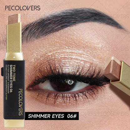 Two Shades Glitter Eyeshadow Stick, High Pigmentation & 6 Color Option & Gradient Smudge, Easy to Use, Portable & Lightweight