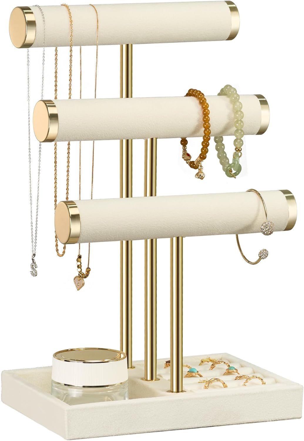 Jewelry Organizer Stand Display, 3 Tier Velvet Bracelet Holder, Beige