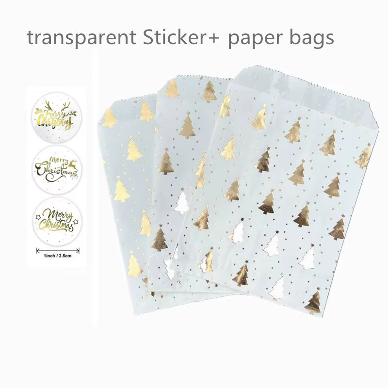 Santa Claus Snowman Christmas Gift Kraft Paper Biscuit Candy Bags Gift Packing Pouch Party Dessert Bar Bag Snack Cookie Stickers