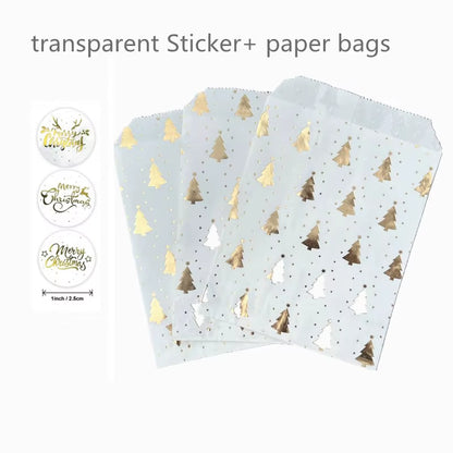 Santa Claus Snowman Christmas Gift Kraft Paper Biscuit Candy Bags Gift Packing Pouch Party Dessert Bar Bag Snack Cookie Stickers