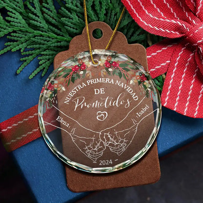 Nuestra Primera Navidad Casados - Adorno De Cristal Circular Personalizado