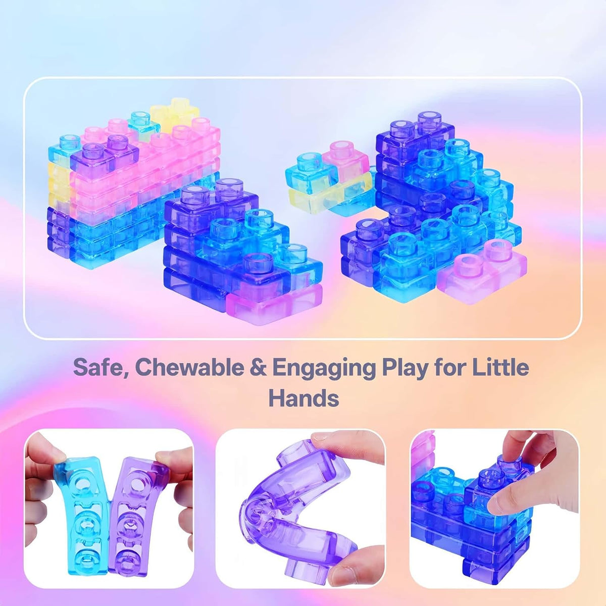 Magic Gummy Block Soft Building Blocks, 40 Pcs Squishy Stretchable TPE Sensory Bricks, Bpa‑Free Interlocking Construction Toy for Kids Ages 3+