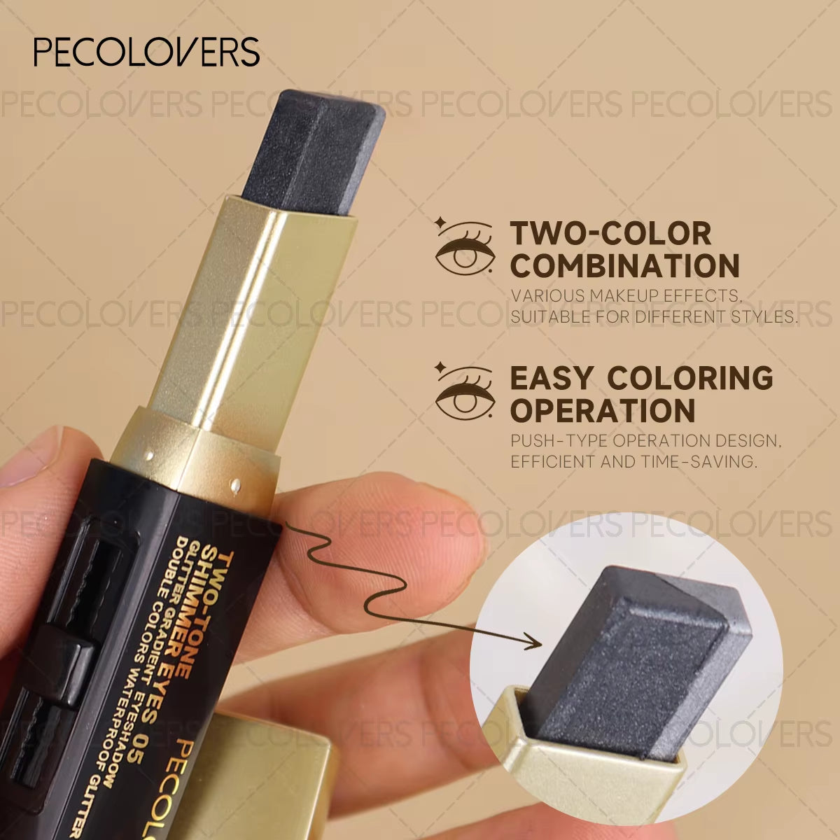 Two Shades Glitter Eyeshadow Stick, High Pigmentation & 6 Color Option & Gradient Smudge, Easy to Use, Portable & Lightweight
