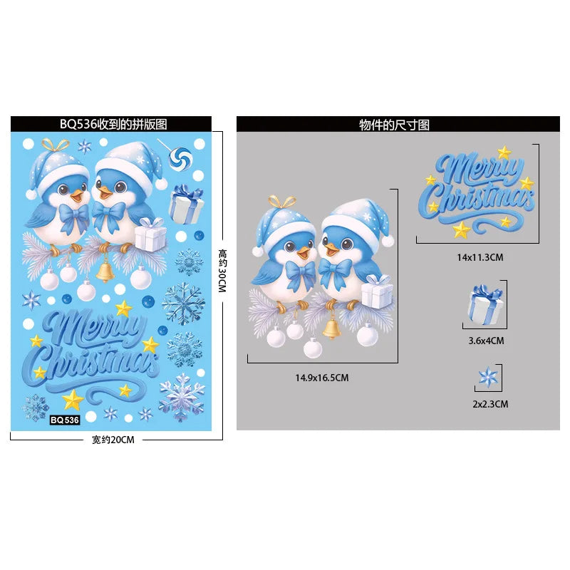 Christmas Window Stickers Winter Snowman Santa Claus Snowflake Reindeer Static Electricity Stickers Ornaments Xmas Home Decor