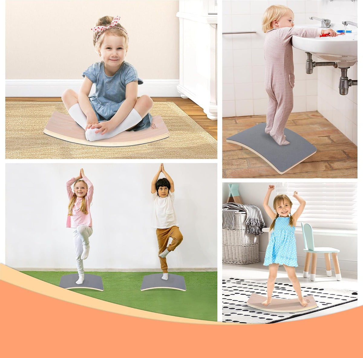 Kids Balance Board - 100% Natural Wood Wobble Board with Non-Slip Safety Pads Child-Safe Design for Indoor/Outdoor Play Toddler Balance Board for Ages 3-12, Eco-Friendly & Durable