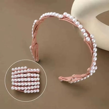 Fashion Pearl Foldable Headband for Women Girls Creative Portable Face Wash Hairband Bangs Forehead Fixed Hair Accessories