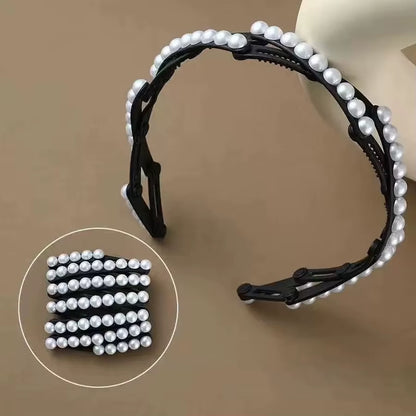 Fashion Pearl Foldable Headband for Women Girls Creative Portable Face Wash Hairband Bangs Forehead Fixed Hair Accessories