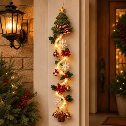 Christmas Door Hanger LED Glowing Handmade Crochet Santa Xmas Tree Bell Ornament Home Wall Front Door New Year Navidad Ornaments