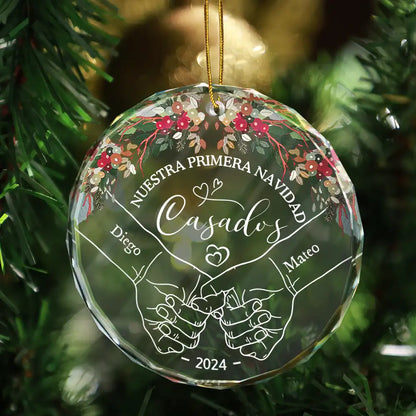 Nuestra Primera Navidad Casados - Adorno De Cristal Circular Personalizado