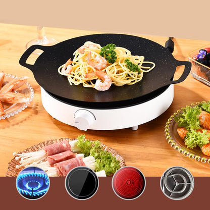 Korean BBQ Grill Pan, Maifan Stone Coating, Stovetops and Induction Compatible,Round Griddle Pan, Korean Grill Pan with Non Stick Coating Baking Tray on Heating Stove for Outdoor