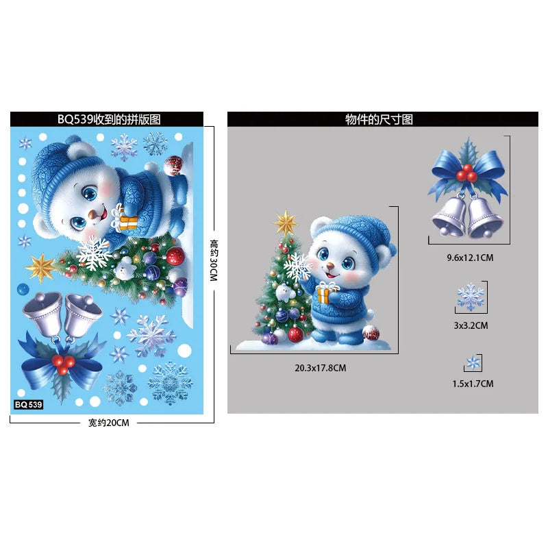 Christmas Window Stickers Winter Snowman Santa Claus Snowflake Reindeer Static Electricity Stickers Ornaments Xmas Home Decor