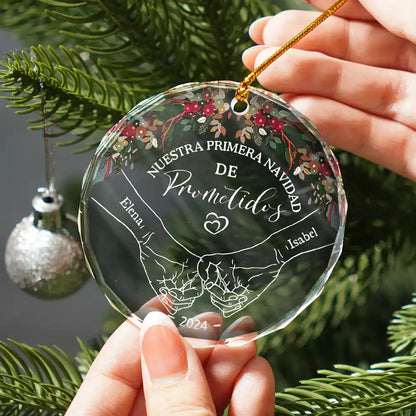 Nuestra Primera Navidad Casados - Adorno De Cristal Circular Personalizado