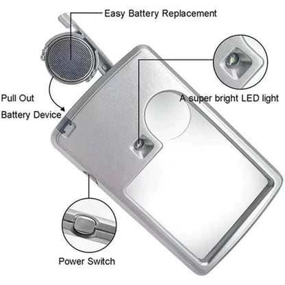 Portable Reading HD Jewelry Loupe with LED Light Magnifying Glass Card Type Magnifiers