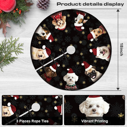 Dog Christmas Tree Skirt 48 Inches Black and Gold Xmas Skirt under Tree Base Cover Collar Floor Mat for 7.5Ft-Tree, Puppy Christmas Decor for Home Office Indoor Holiday Party Decor