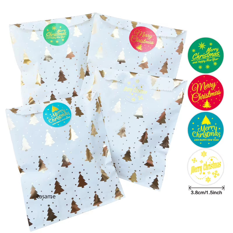 Santa Claus Snowman Christmas Gift Kraft Paper Biscuit Candy Bags Gift Packing Pouch Party Dessert Bar Bag Snack Cookie Stickers