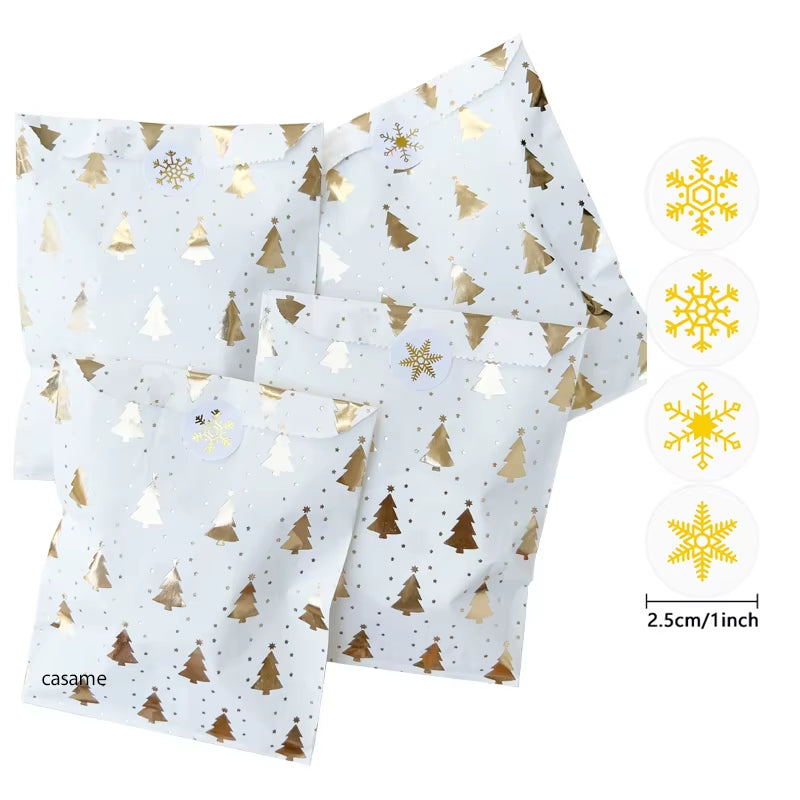 Santa Claus Snowman Christmas Gift Kraft Paper Biscuit Candy Bags Gift Packing Pouch Party Dessert Bar Bag Snack Cookie Stickers
