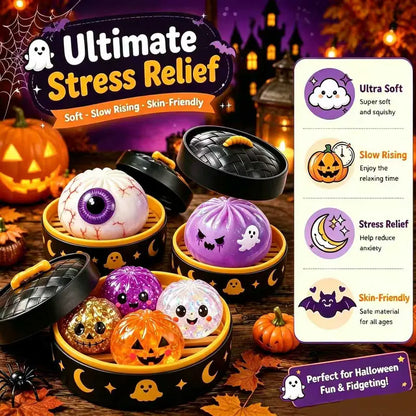Halloween Cute Scary Ghost Maruko Mochi Squishy Toy Set - Soft Stretchy Squeeze Stress Relief Fidget Toys, Mini Portable Kids Sensory Item, Party Treat Bag Filler & Quirky Whimsical Gifts,Home Decor