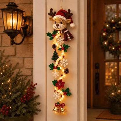 Christmas Door Hanger LED Glowing Handmade Crochet Santa Xmas Tree Bell Ornament Home Wall Front Door New Year Navidad Ornaments