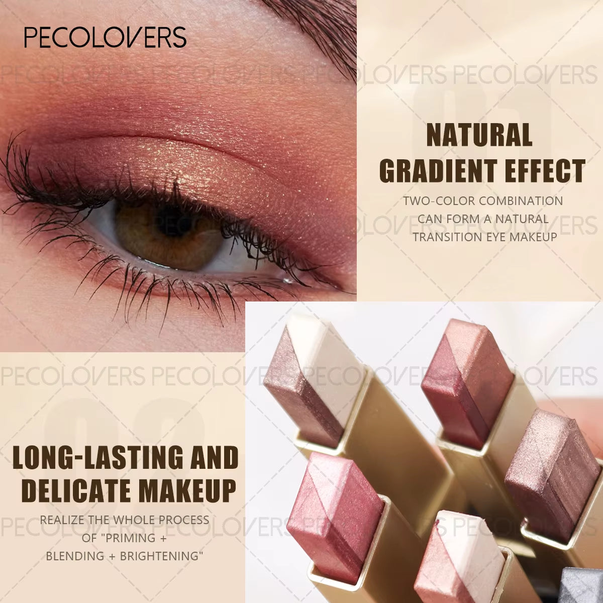Two Shades Glitter Eyeshadow Stick, High Pigmentation & 6 Color Option & Gradient Smudge, Easy to Use, Portable & Lightweight